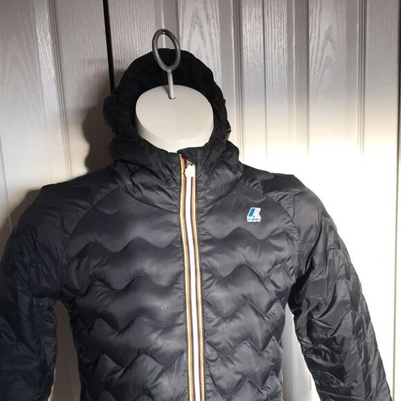 K-Way Quilted Black Puffer Jacket with Hood - Picture 2 of 8